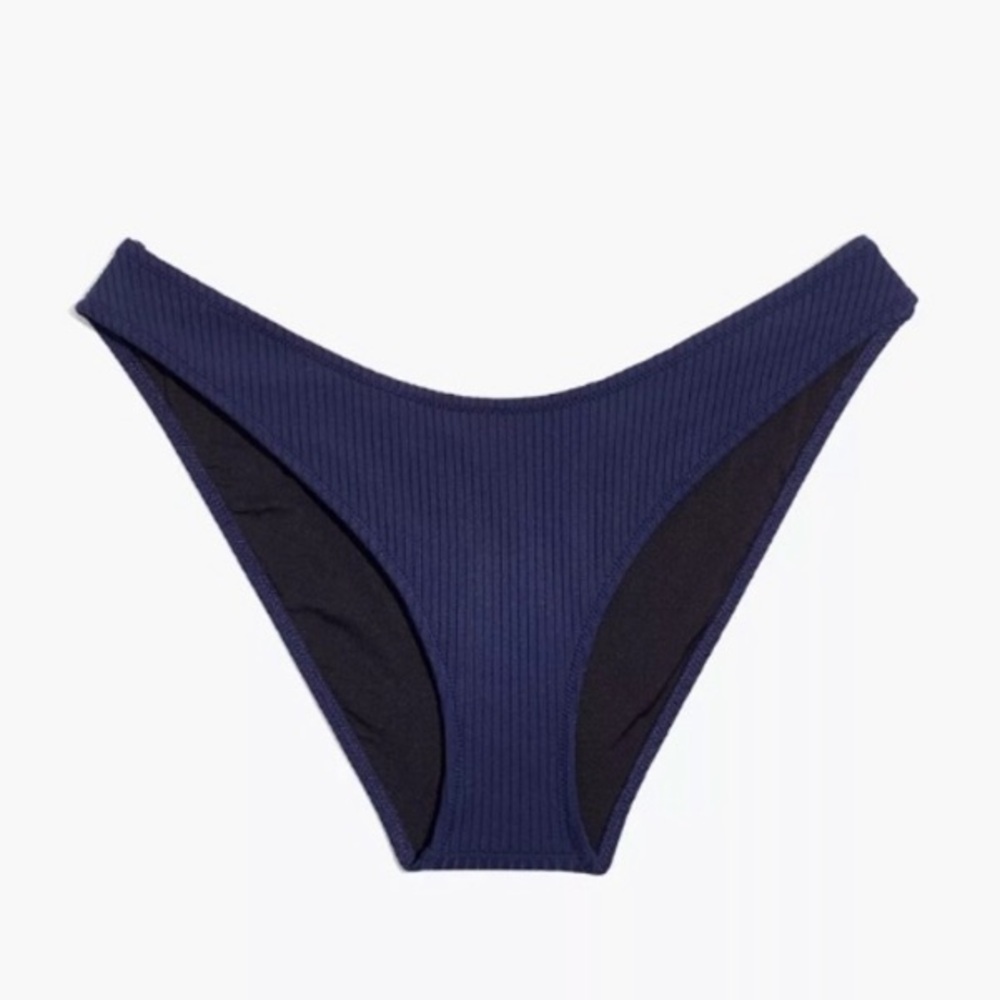 NWT Madewell Plus Size XXL Second Wave Ribbed Curved-Waist Blue Bikini Bottom